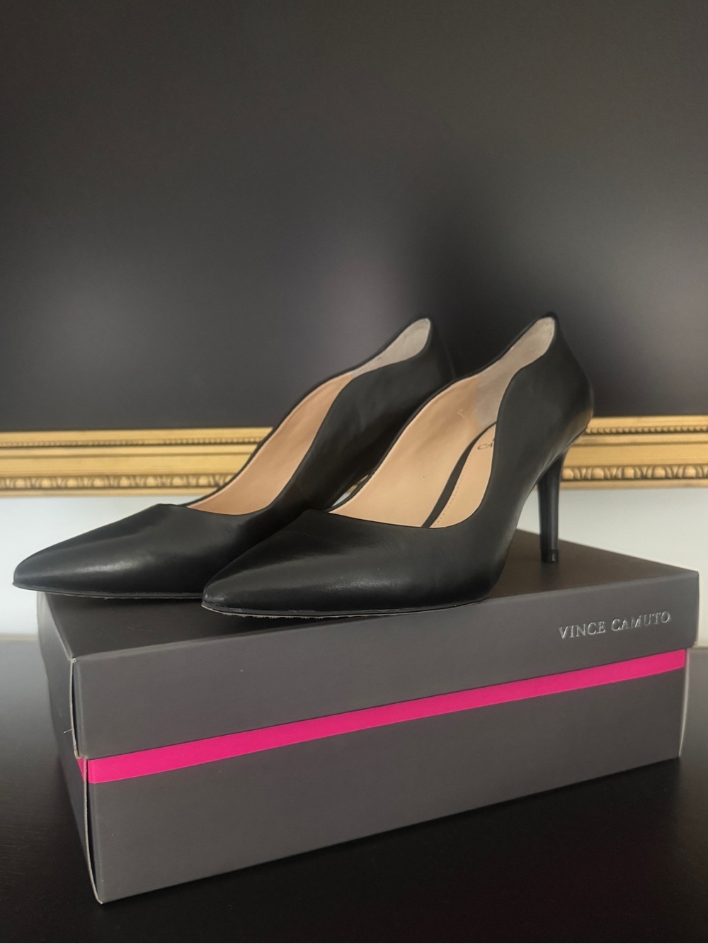 Vince Camuto Black Pointed-Toe Leather Stiletto Pumps